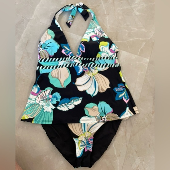 Trina Turk Tankini Top Size 10  Sintra Flora Shirred Hipster Bottom Floral Print - Picture 7 of 13